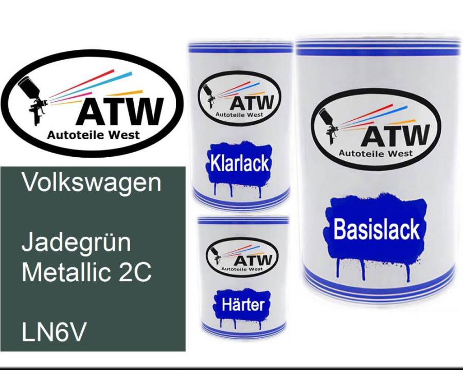 Volkswagen, Jadegrün Metallic 2C, LN6V: 500ml Lackdose + 500ml Klarlack + 250ml Härter - Set, von ATW Autoteile West.